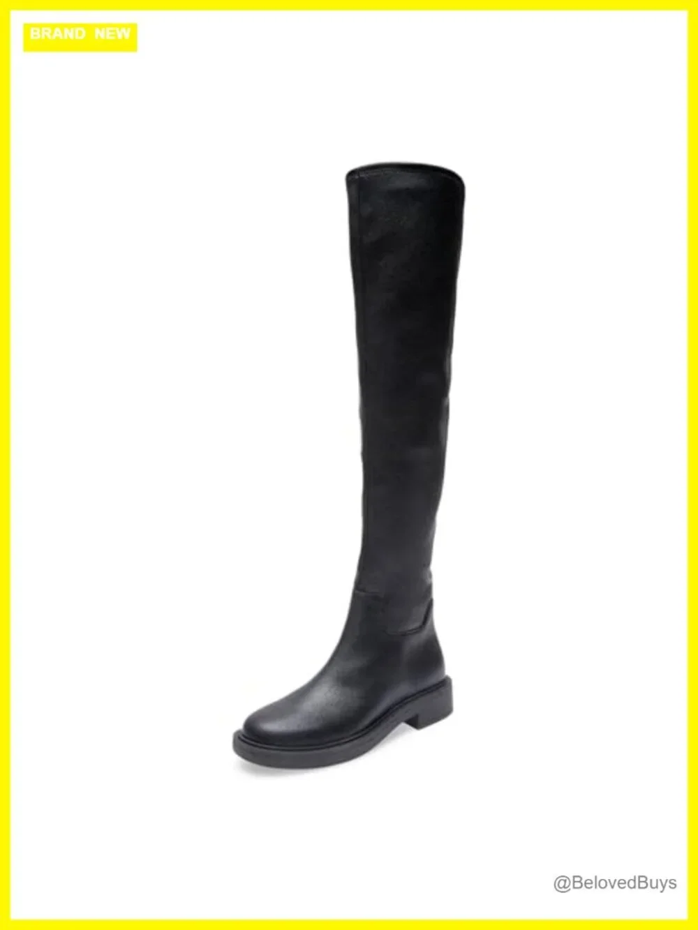 Stretch Over-the-Knee Flat Boots Round Toe Block Heel Faux Leather